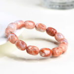 Natural Cherry Blossom Agate Barrel Bead Bracelet – Image 2